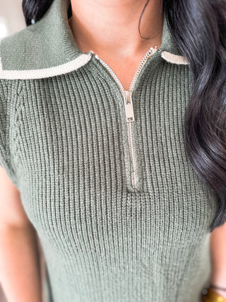 Olive Zip It & Go Sleeveless Sweater