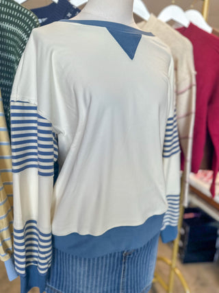 Blue Stripe Varsity Pullover