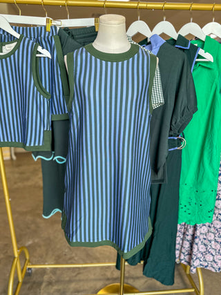 Hunter Green Contrast Striped Easy Going Mini Dress