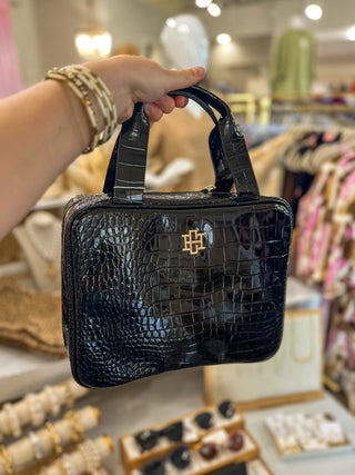 Black Patent Large Punta Cana Cosmetic Travel Case | Caroline Hill
