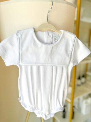 Paty White with Blue Piping Pima Bib Bubble