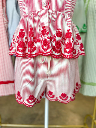 Red It Girl Summer Scallop Shorts Set