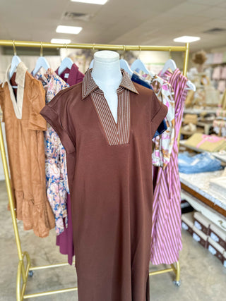 Brown Stitched To Impress Collared Maxi Dress