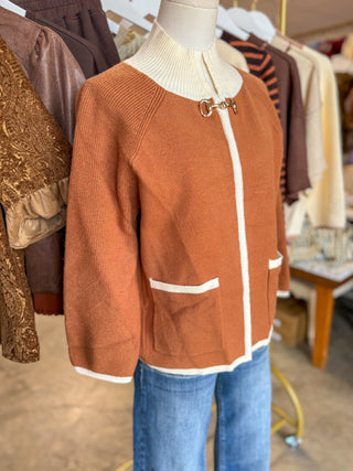 Brown Parker Knit Clasp Cardigan