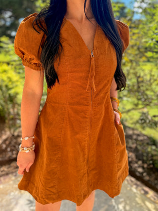 Camel Autumn Ember Zip Mini Dress