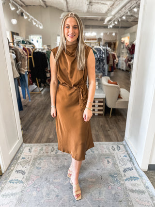 Camel Haven Tie Waist Midi Dress