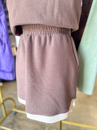 Brown/Cream Cloudy Knit Colorblock Skort