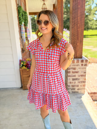 Lillian Gingham Red/Blue Mini Dress