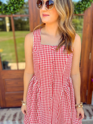 Red Front Porch Picnic Gingham Mini Dress