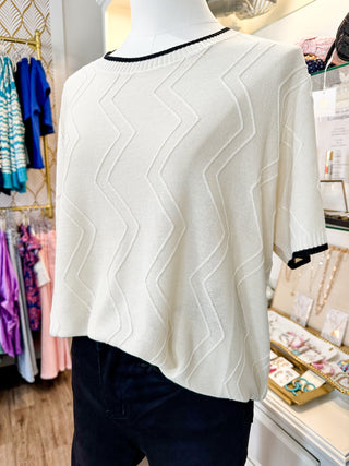 Ivory Zigzag Textured Light Knitted Top