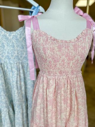 Pink & Cream Dainty Vintage Ribbon Shoulder Tiered Maxi Dress