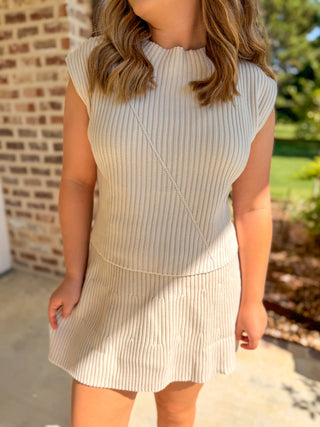 Ecru Nora Knit Ribbed Sweater Skirt Set