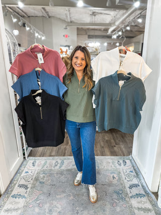 DOORBUSTER: Light Rose Elevate Me Ribbed High Neck Half Zip Top