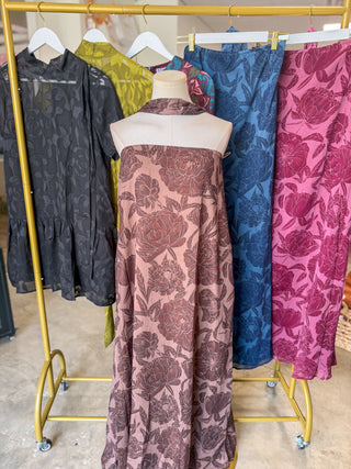 Chocolate Blooms Maxi Dress