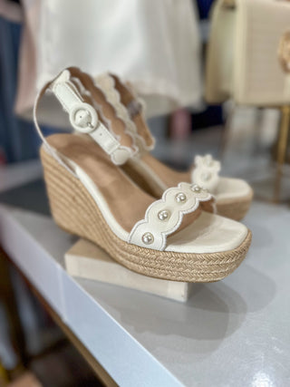 The Catalina White Scalloped Espadrille Wedge