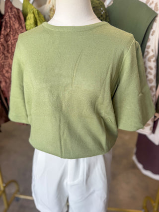Sage Sweet & Simple Bubble Sleeve Knit Top