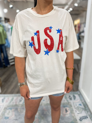 Cream Stars Over the USA Mineral Wash Top