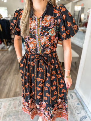 Black Harvest Honey Midi Dress