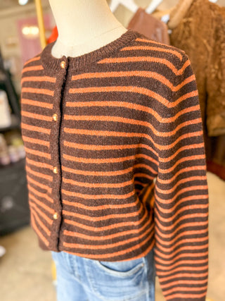 Brown & Pumpkin Stripe Essential Cardigan