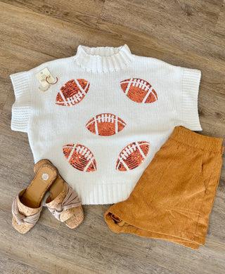 Ivory Sequin Football Sequin Patch Sleeveless Sweater