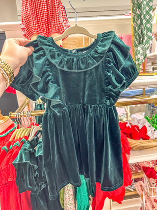 Girls Winter Festive Dark Green Velvet Dress