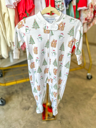 Wonderland Christmas Print Zipper Footie