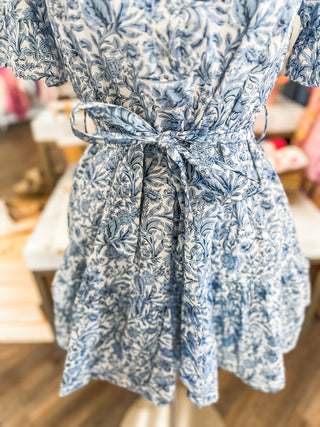 Blue Colette Feminine Ruffle Collar & Sleeves Mini Dress