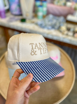 Tanned & Tipsy Light Blue and Navy Stripe Trucker Hat