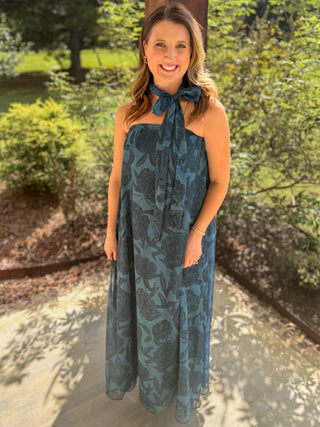 Navy Blooms Maxi Dress