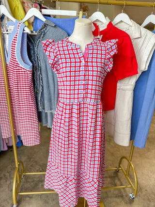 Red & Blue Riley Gingham Maxi Dress
