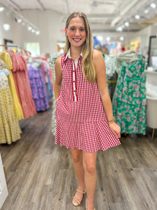 Red East Coast Gingham Collared Mini Dress