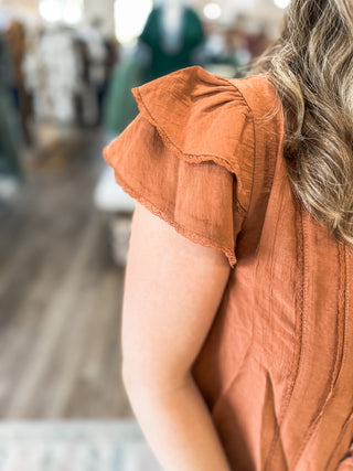 Mocha Easy Evenings Flutter Sleeve Blouse