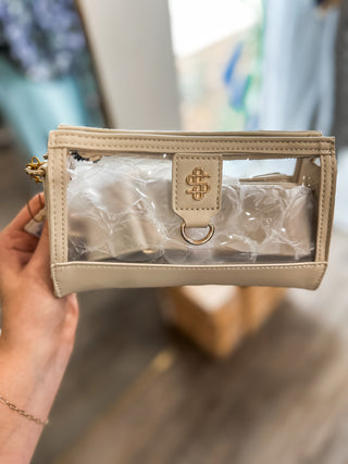Ivory Clear View Leather Clutch/Crossbody - Stadium Approved