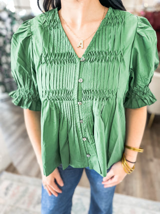 Forest Green Meadow Smocked Top
