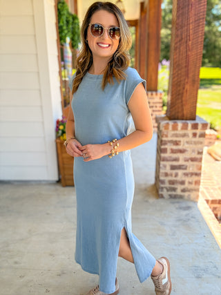 Light Denim Washed T-Shirt Midi Dress