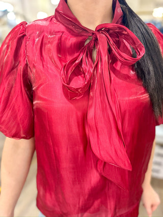 Red Scarlett Satin Bow Top