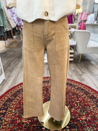 Bailey Cocoa High Rise Ankle Flare W/ Patch Pockets Jeans- Risen