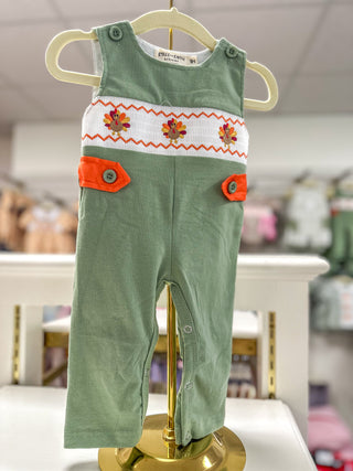 Jon Jon- Fall Thanksgiving Chicken Smock Embroidered Green Boys Jon Jon