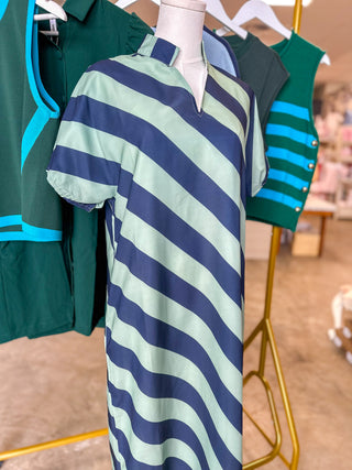 Sage & Navy Easygoing Striped Maxi Dress