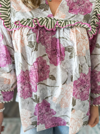 Blush Bloom Ruffle Trim Top
