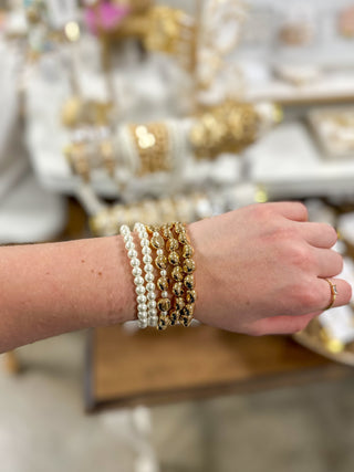 Everyday Stack Gold & Pearl Set of 5 Stretch Bracelets
