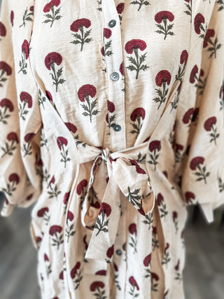 Ecru Floral Whispers Tie Waist Mini Dress