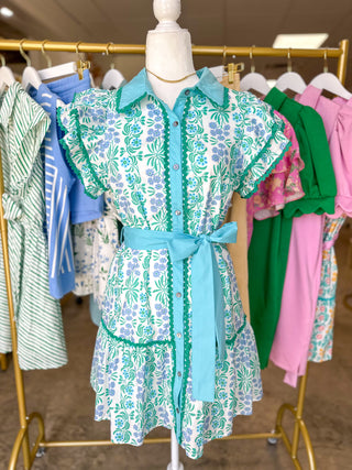 Blue Fresh Picked Floral Flutter Sleeve Mini Dress