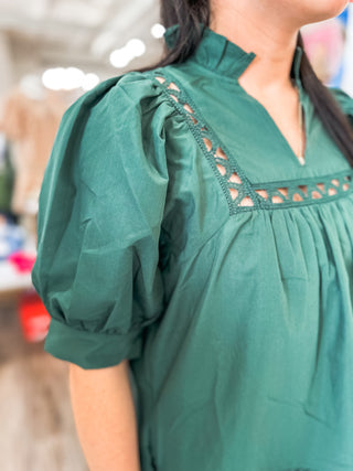 Pine Laurel Lace Trim Mini Dress
