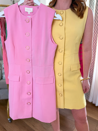 Lemon Yellow Charm Me Darling Button Mini Dress