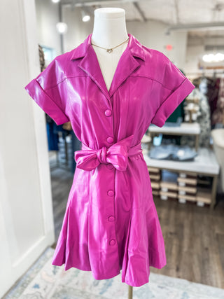 Broadway Babe Magenta Faux Leather Mini Dress