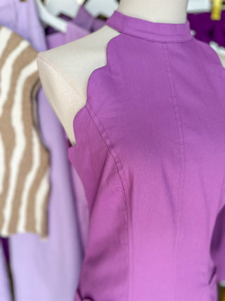 Purple Game On Scalloped Halter Neck Romper