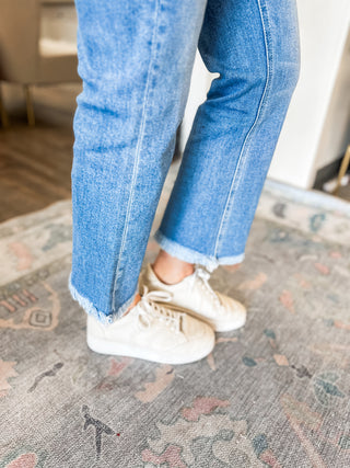 Beckons High Rise Kick Flare Raw Hem Jeans - Flying Monkey