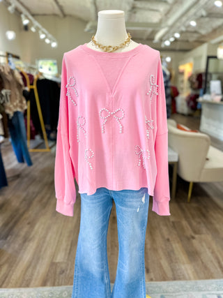 Pink Pretty In Pearls Long Sleeve Top