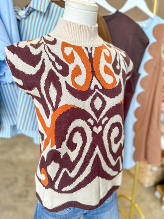 Autumn Swirl Mock Neck Sweater Vest